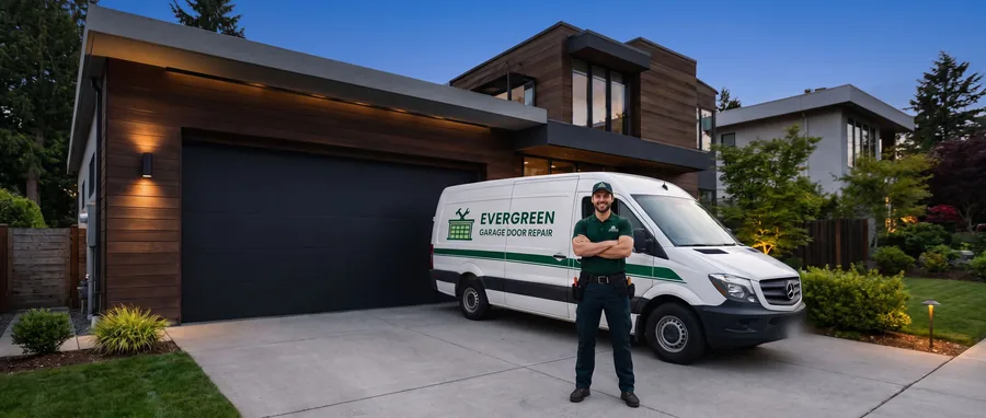 Evergreen Garage Door Repair technician and service van at a Washington home
