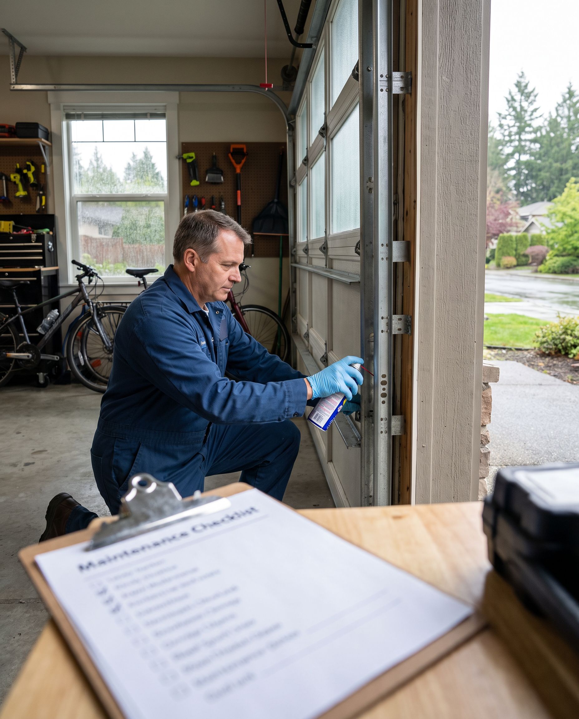 Evergreen Garage Door Repair technician and service van at a Washington home