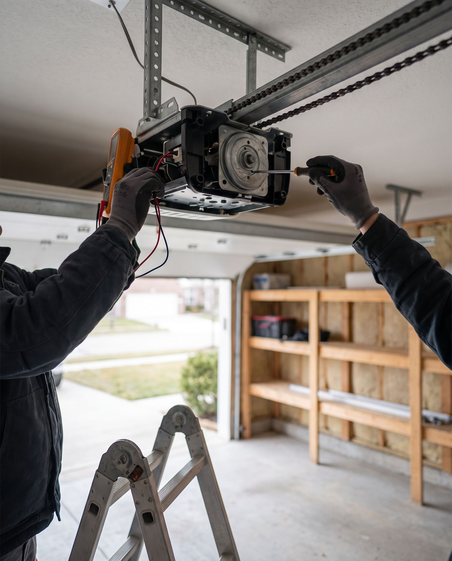 Evergreen Garage Door Repair technician and service van at a Washington home