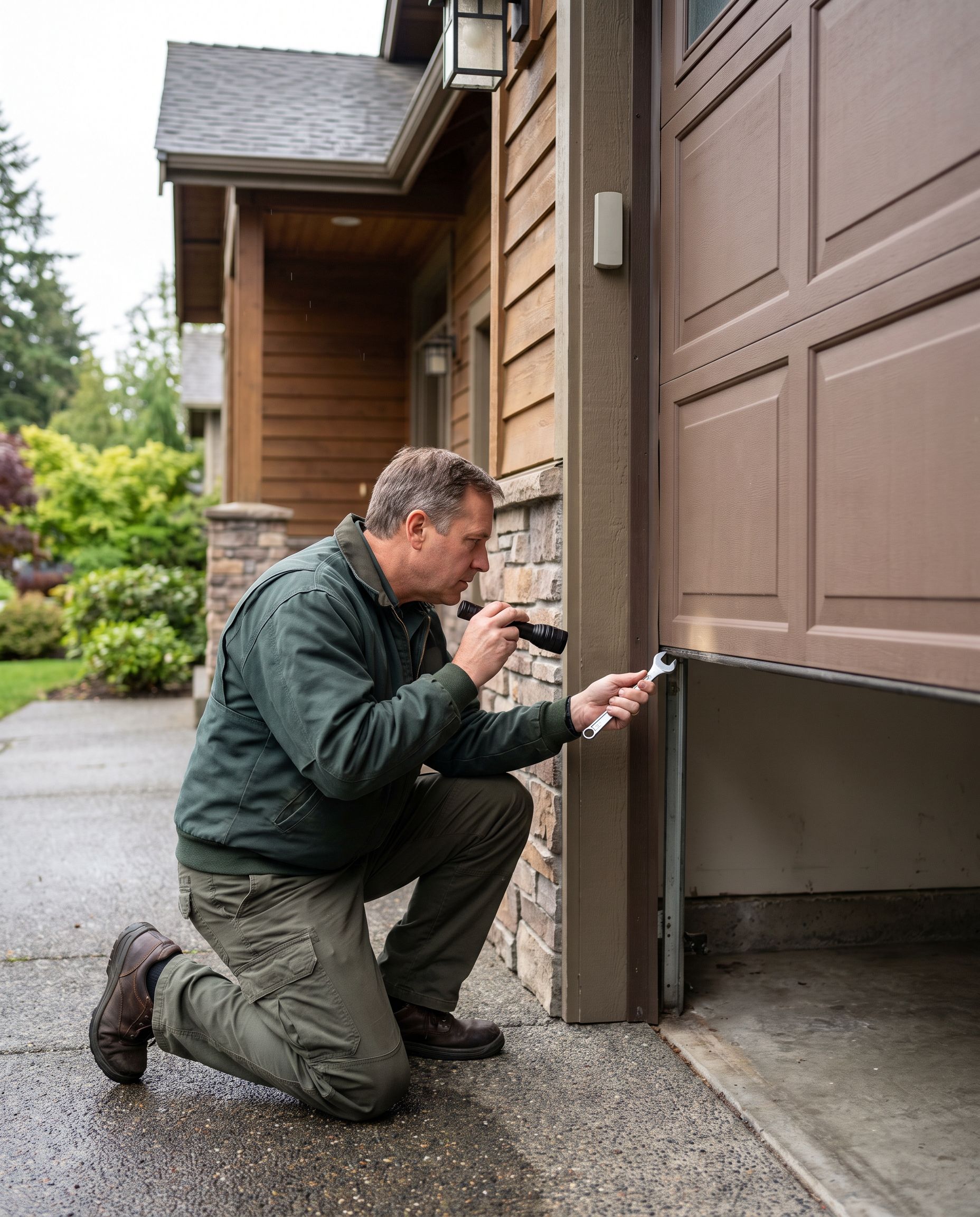 Evergreen Garage Door Repair technician and service van at a Washington home