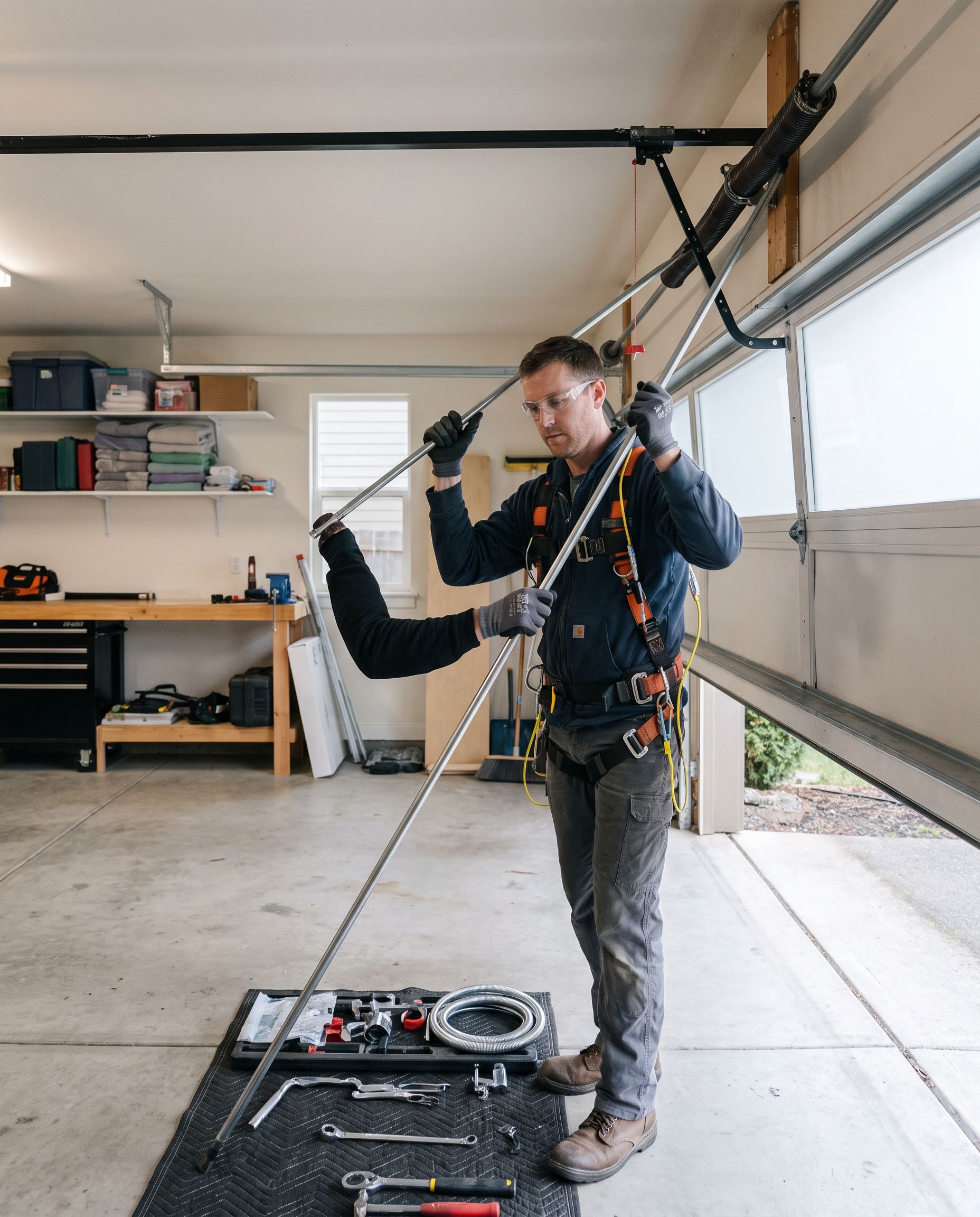 Evergreen Garage Door Repair technician and service van at a Washington home